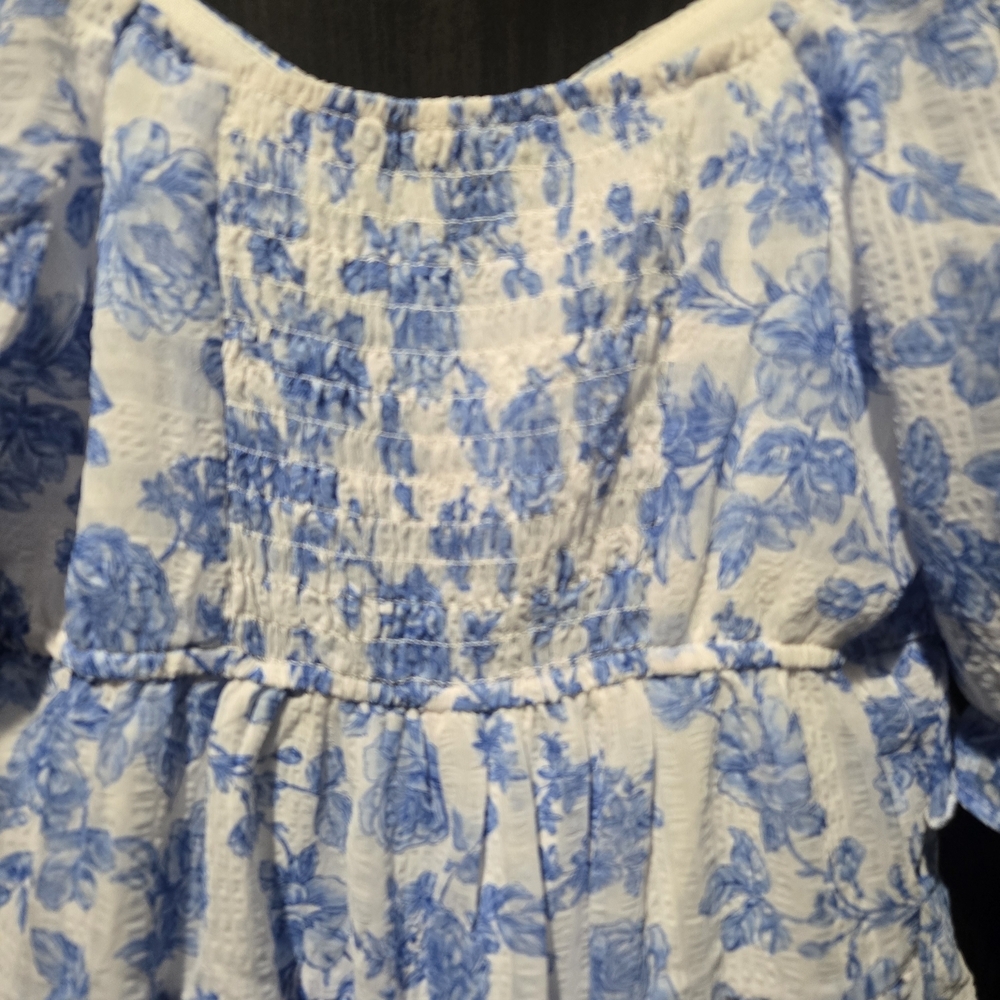 Trixxi Blue and White Floral Mini Dress Puff Sleeve Lined Size Small - Picture 7 of 9